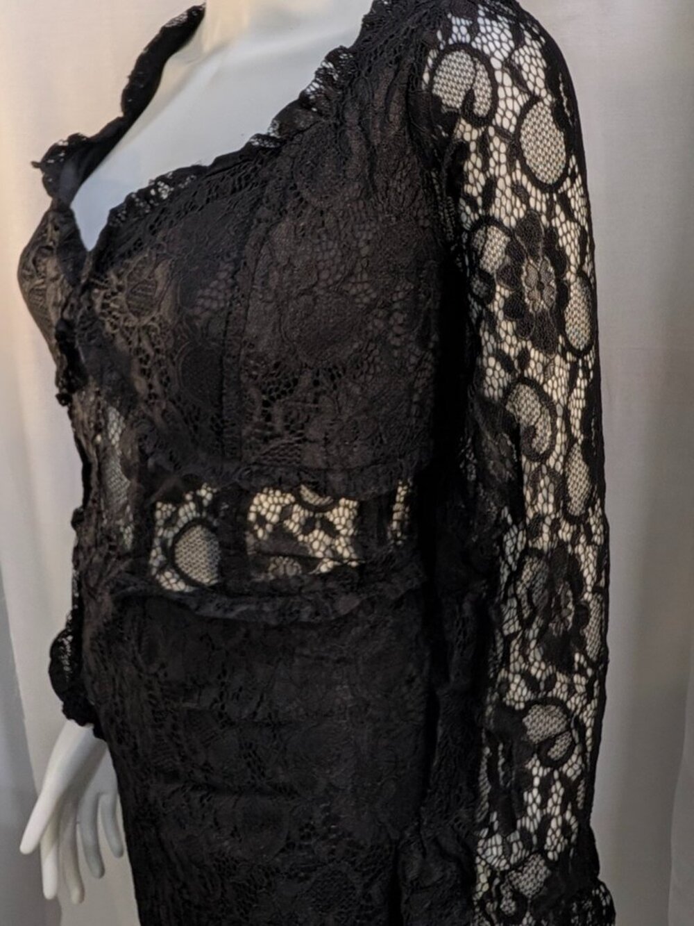 New York & Company Black Lace Dress XXL Sheer Midriff Long Sleeve Cocktail NWOT - Picture 4 of 16